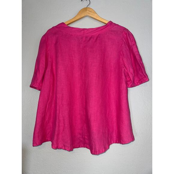 Betty Hadikusumo 100% Linen Bright Pink Short Sleeve Blouse Womens Medium Resort - Picture 2 of 5